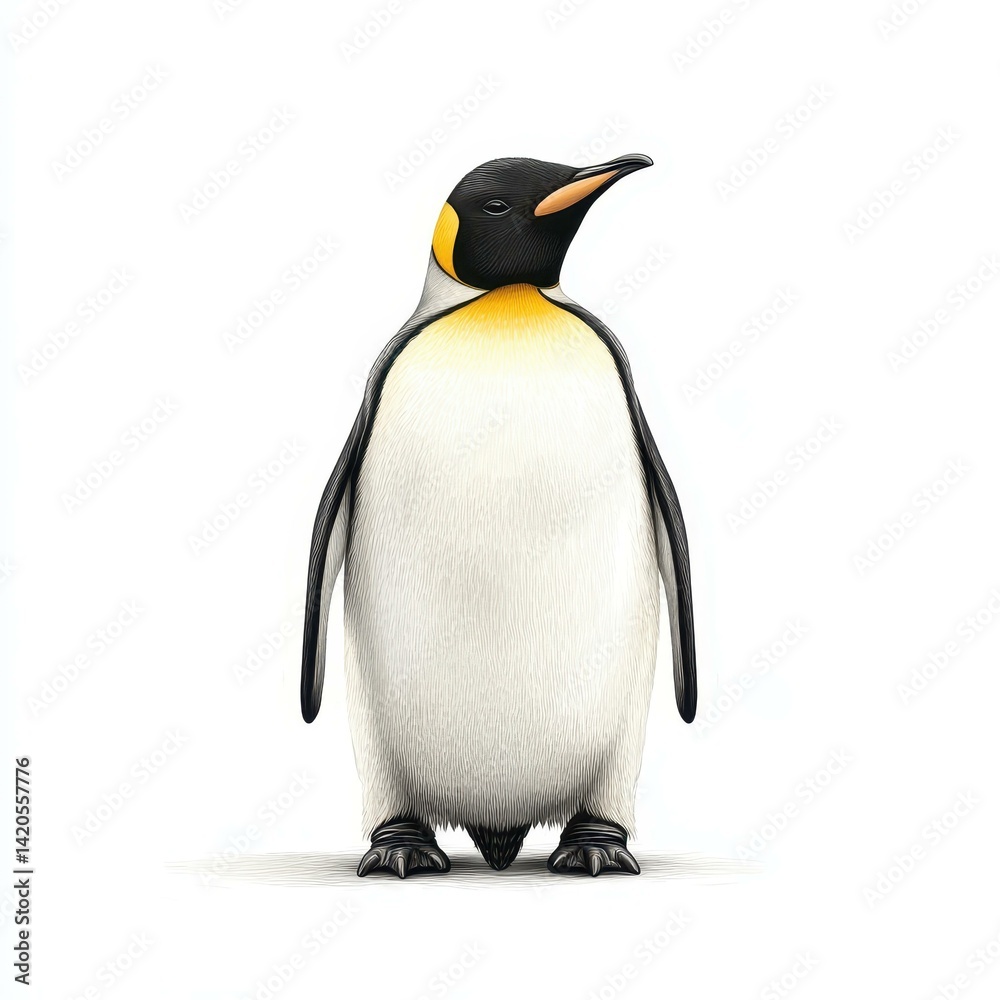 Fototapeta premium A lifelike penguin stands alone on a white background, showcasing its unique features and natural grace.