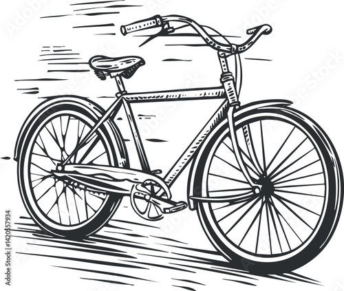 A detailed sketch of a classic bicycle showcasing its design and features.