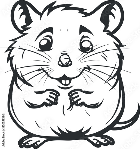 A cute cartoon illustration of a friendly hamster with big eyes and a round body.