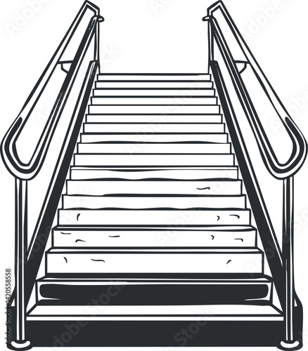 Illustration of a staircase with handrails showcasing steps leading upwards in a modern style.