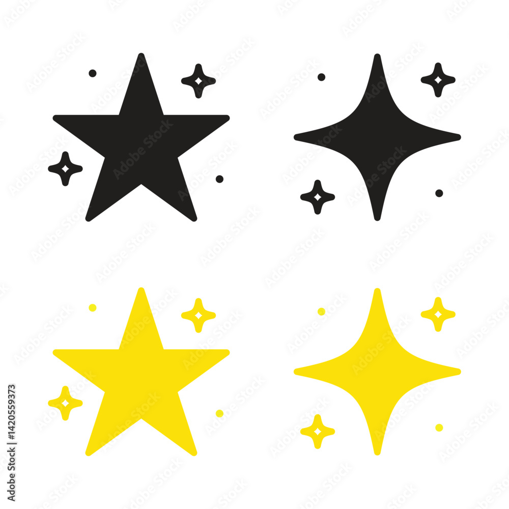 Obraz premium Vector Star With Sparkling Star Icon Set