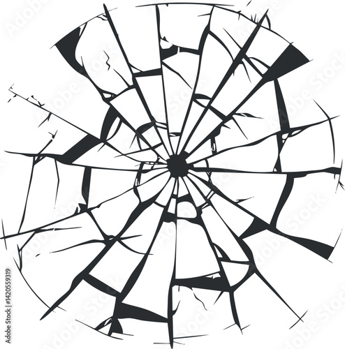 A detailed illustration of a shattered glass effect showcasing intricate cracks and patterns.