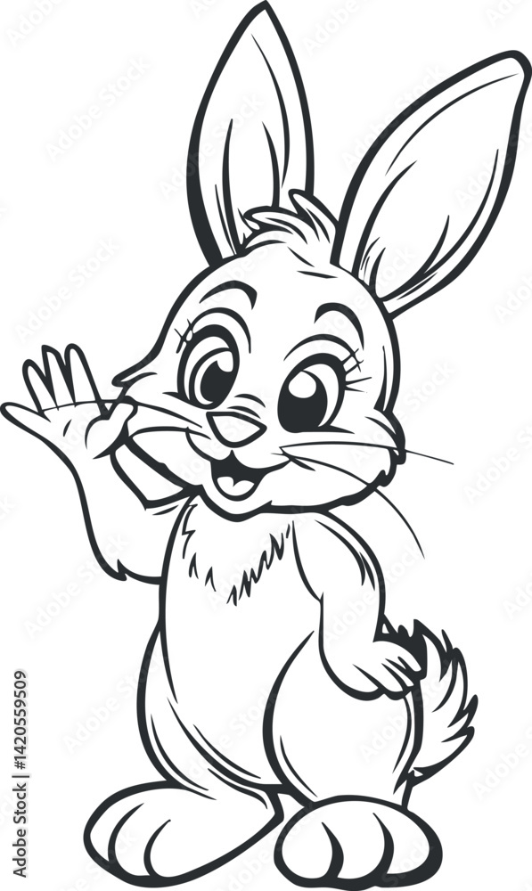 Obraz premium A cheerful cartoon bunny character waving happily with large ears and a friendly expression.