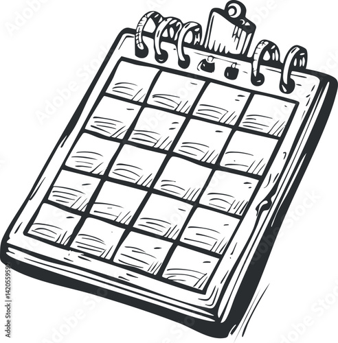 A hand-drawn illustration of a calendar with pages and a spiral binding.