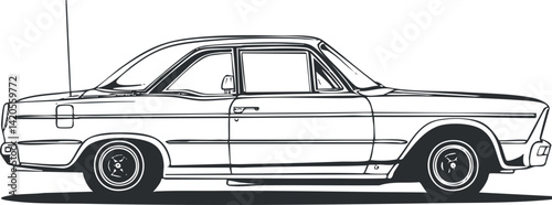 Illustration of a vintage classic car in a side view line drawing style.
