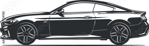 A sleek black sports car depicted in a side view showcasing its modern design and performance.