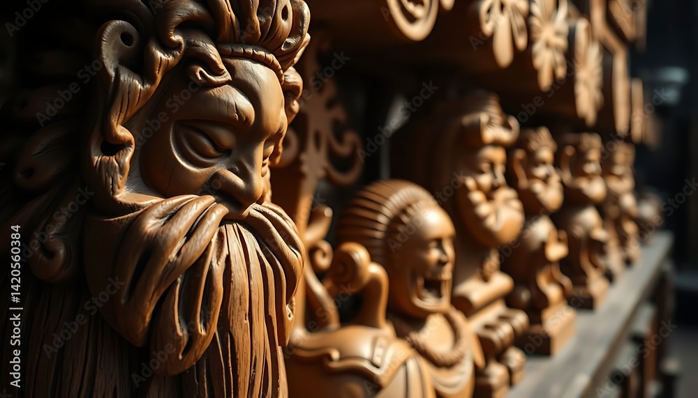 Fototapeta premium close up of a wooden carving of people