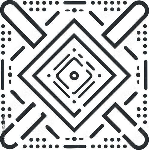 A modern geometric pattern featuring bold lines and symmetrical shapes in a minimalist style.