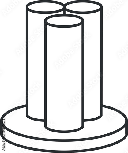 Three cylindrical shapes stacked on a circular base in a minimalist design style.