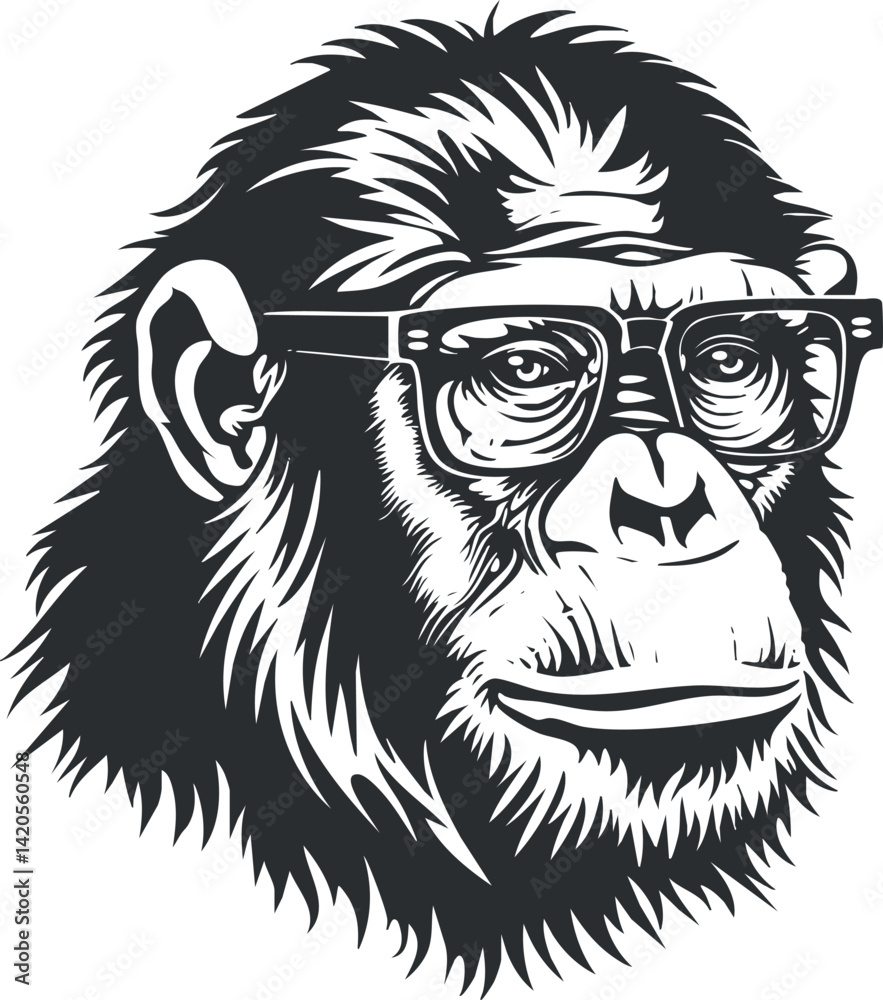 Fototapeta premium Stylized illustration of a gorilla wearing glasses with a humorous and playful expression.