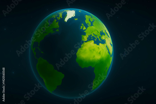 Green Earth from Space – Eco-Friendly Planet with Vibrant Land and Starry Background