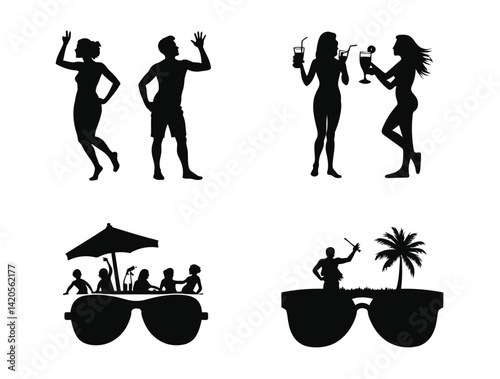 Silhouette art of a woman dancing with a cold drink bouquet evokes human passion, Spring Break