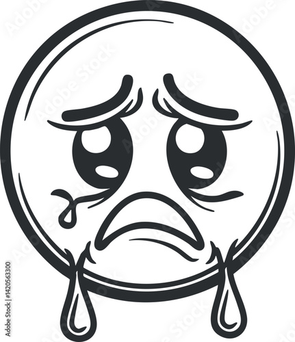 A sad cartoon face with tears representing emotions of sorrow and unhappiness.