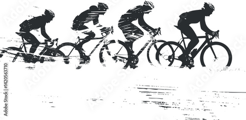 Dynamic silhouettes of cyclists in motion showcasing speed and athleticism in a minimalist style.