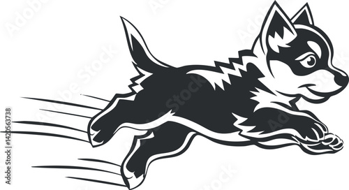 A playful and energetic illustration of a running dog captured in dynamic motion.