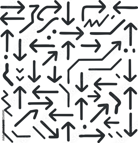 A creative pattern of various arrows illustrating movement and direction in a dynamic design.
