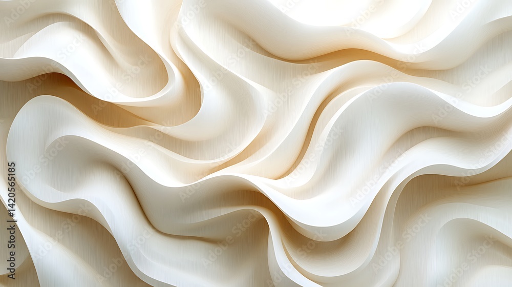Fototapeta premium Abstract Wavy Layers in White and Beige, Abstract wavy layers in white and beige tones create a fluid, flowing pattern