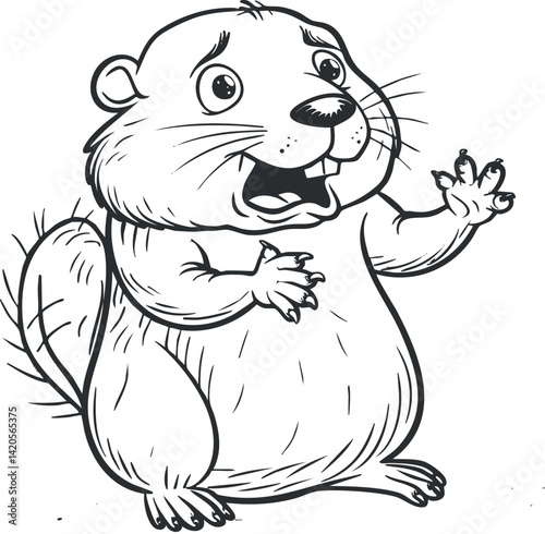 A playful cartoon illustration of a surprised cute cartoon rodent character.