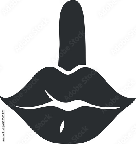 Stylized silhouette of lips with a finger gesture symbolizing silence or secrecy