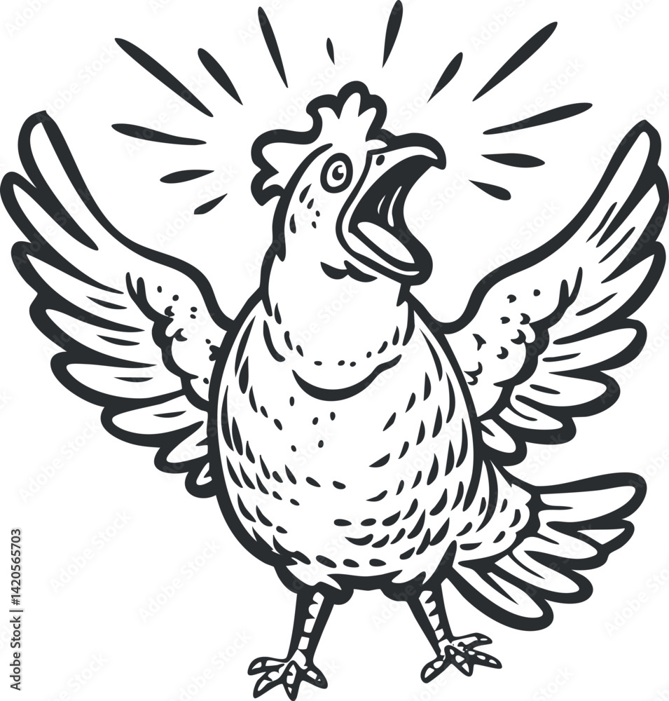 Obraz premium A joyful cartoon bird with wings spread wide, expressing happiness and energy through singing.