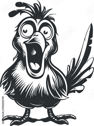 A cartoon bird character with an exaggerated expression, showcasing a humorous and playful design.