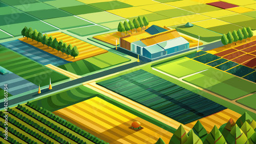 Aerial view captured by a drone dividing a green and a yellow agricultural area. Two fields seen from above.