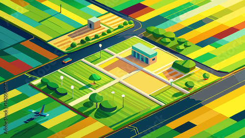 Aerial view captured by a drone dividing a green and a yellow agricultural area. Two fields seen from above.