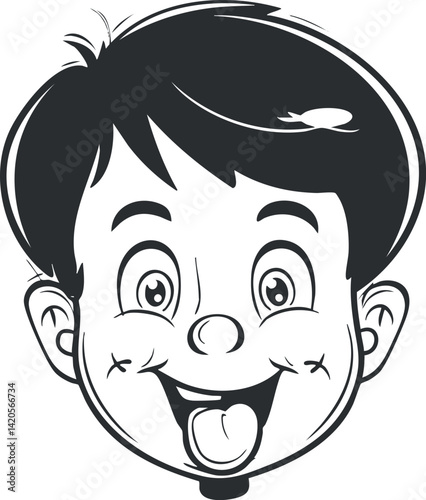 A cheerful cartoon boy making a silly face, perfect for children's illustrations and playful themes.