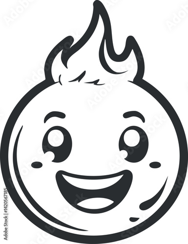 A cheerful cartoon emoji with a flame hairstyle representing happiness and playfulness