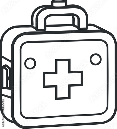 A simple illustration of a first aid kit with a medical cross symbol for emergency care.
