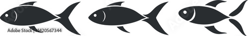 A sleek illustration of a school of fish swimming in a linear pattern.