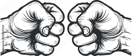 Two clenched fists symbolizing strength and determination in a bold graphic illustration.