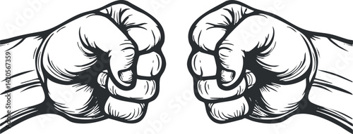 Two clenched fists facing each other symbolizing strength power and determination in a dynamic illustration.
