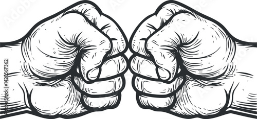 Two clenched fists facing each other symbolizing strength and competition in a dynamic illustration