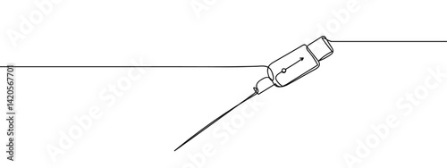 Continuous line USB charging cable vector illustration with transparent background editable stroke.