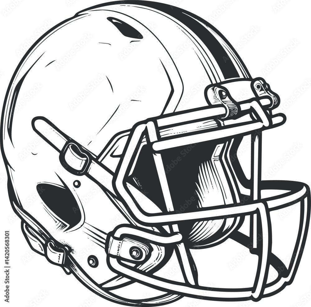 Fototapeta premium A detailed illustration of a football helmet showcasing its design and structure for sports.
