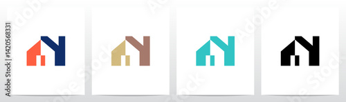 House Property Simple Geometric Shape Negative Space Letters Initial Logo Design N