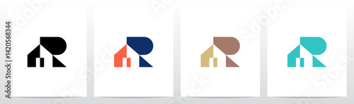 House Property Simple Geometric Shape Negative Space Letters Initial Logo Design R