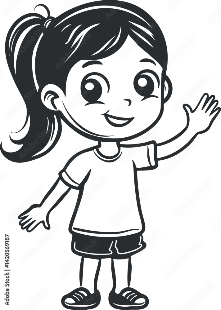 A cheerful cartoon girl with a playful pose and a bright smile in a fun illustration. A cheerful cartoon girl with a playful pose and a bright smile in a fun illustration.