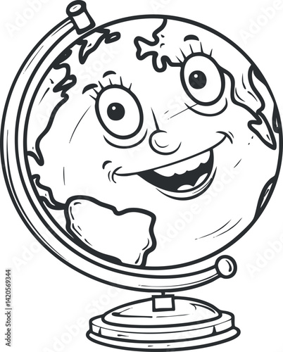A cheerful cartoon globe character with a smiling face representing earth for educational purposes.
