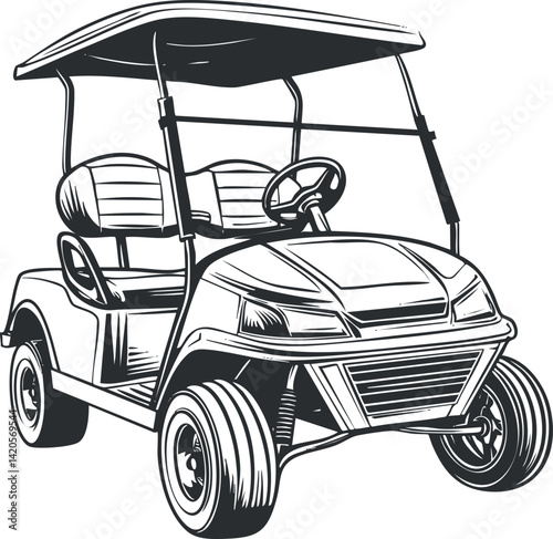 A sporty electric golf cart designed for outdoor recreation and leisure activities.
