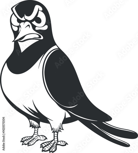 A stylized illustration of a fierce bird with a bold expression and sleek design.