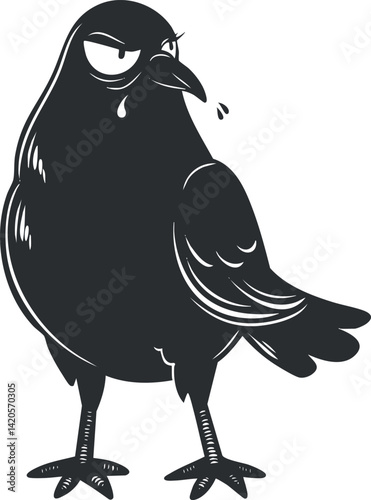 A humorous illustration of a cartoon bird with an expressive face and playful demeanor.