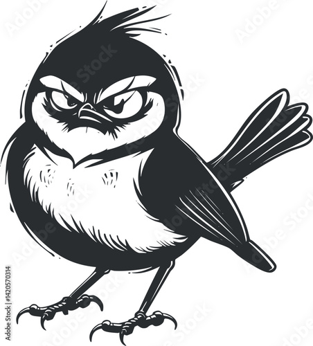 An angry cartoon bird illustration with a fierce expression and detailed feathers.