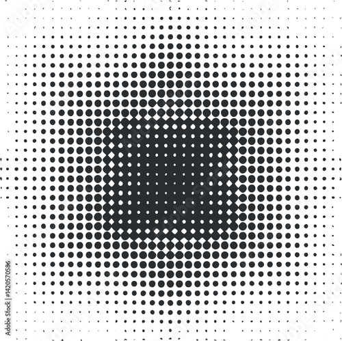 Abstract black and white dot pattern creating a geometric design with a central focus.
