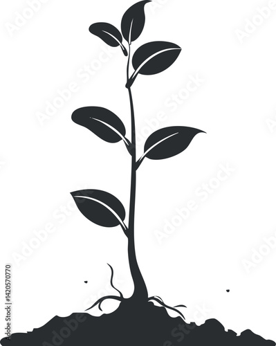 A minimalist illustration of a young plant sprouting from the soil symbolizing growth and renewal.