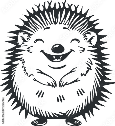 A cute smiling hedgehog character with spiky quills in a whimsical cartoon style.