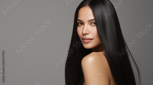 Portrait of Young Indian Woman with Long Shiny Black Hair