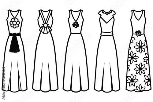 Vintage Floral Maxi Dress Vector Art