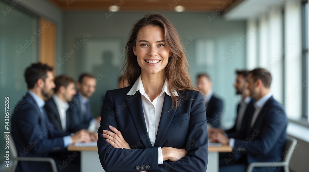 Confident woman in formal attire standing in modern office environment with blurred colleagues. Captures professional teamwork, leadership, and executive work atmosphere.
Confident woman in formal attire standing in modern office environment with blurred colleagues. Captures professional teamwork, leadership, and executive work atmosphere.